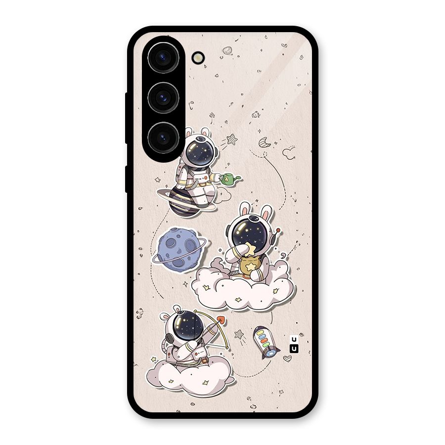 Lovely Astronaut Playing Glass Back Case for Galaxy S23 Plus