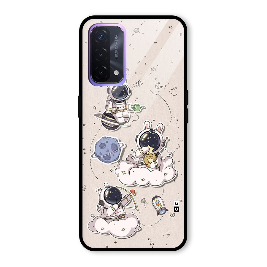 Lovely Astronaut Playing Glass Back Case for Oppo A74 5G