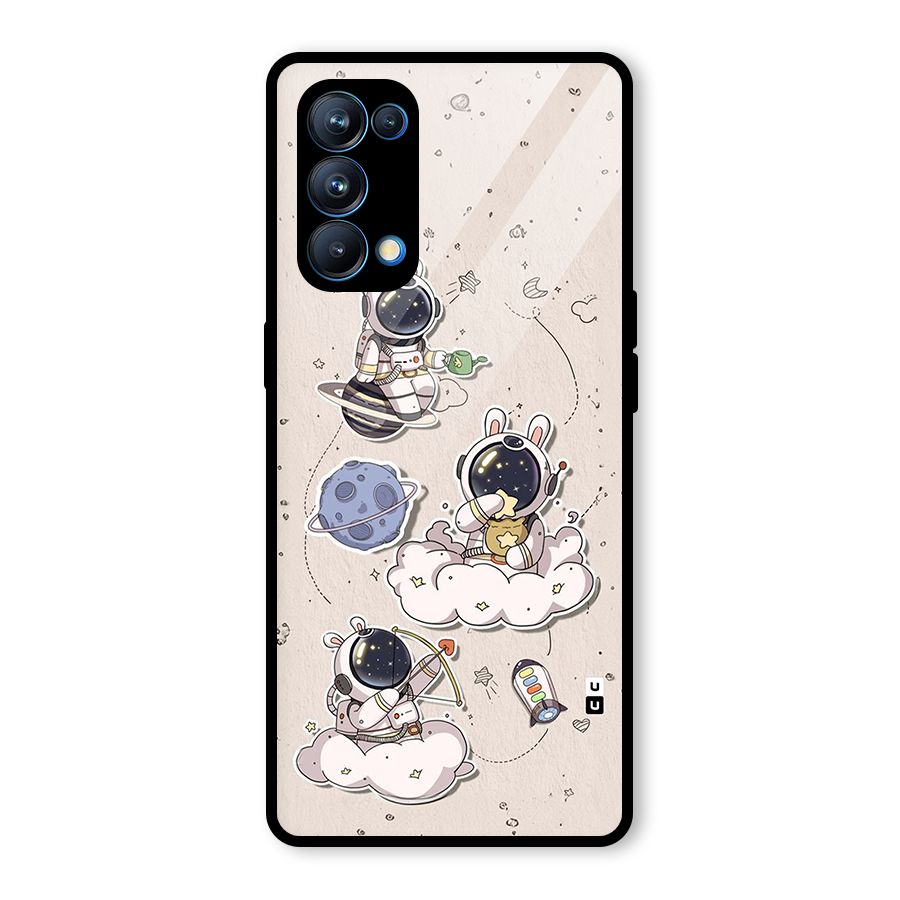 Lovely Astronaut Playing Glass Back Case for Oppo Reno5 Pro 5G