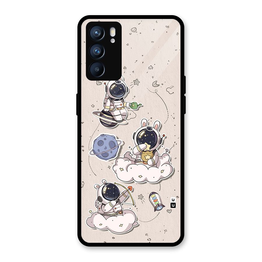 Lovely Astronaut Playing Glass Back Case for Oppo Reno6 5G