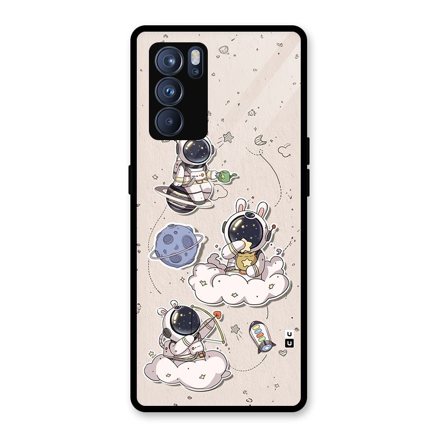 Lovely Astronaut Playing Glass Back Case for Oppo Reno6 Pro 5G