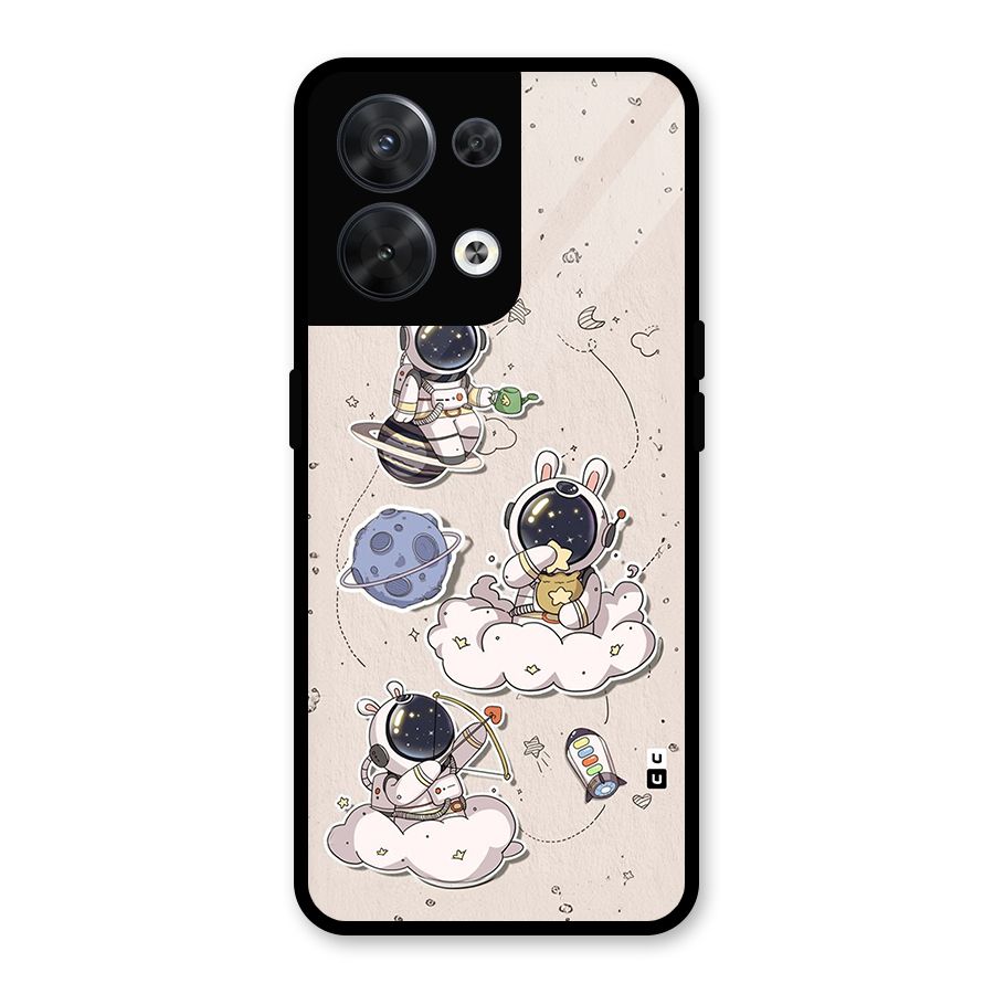 Lovely Astronaut Playing Glass Back Case for Oppo Reno8 5G