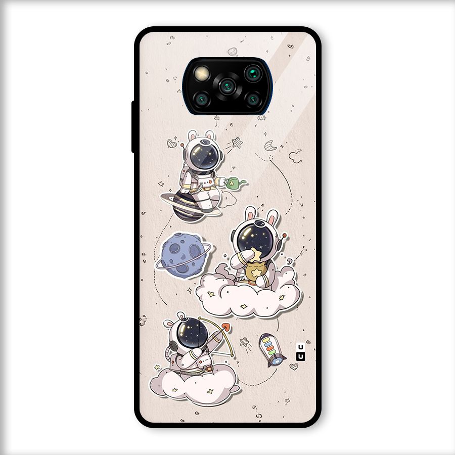Lovely Astronaut Playing Glass Back Case for Poco X3