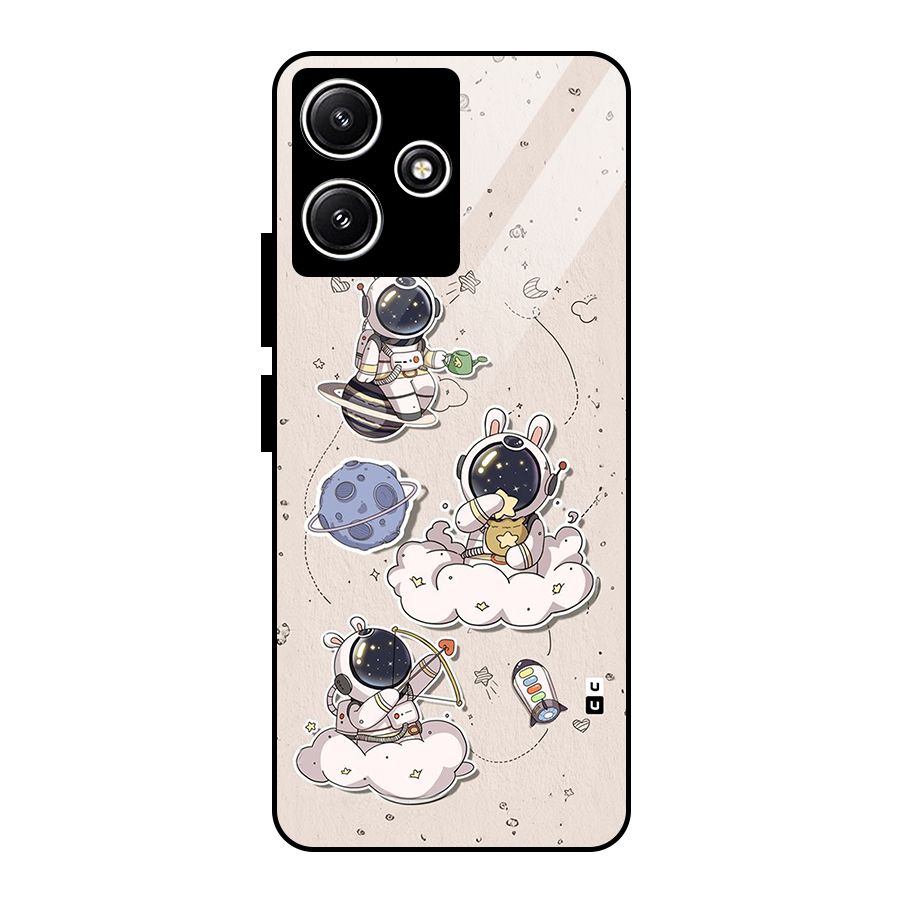 Lovely Astronaut Playing Glass Back Case for Redmi 12 5G