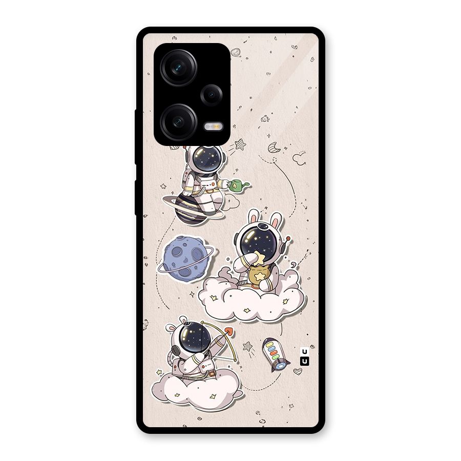 Lovely Astronaut Playing Glass Back Case for Redmi Note 12 Pro
