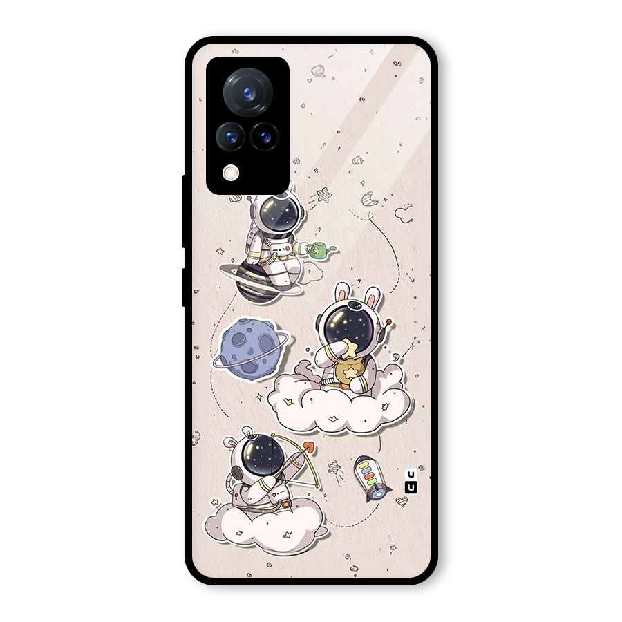 Lovely Astronaut Playing Glass Back Case for Vivo V21 5G
