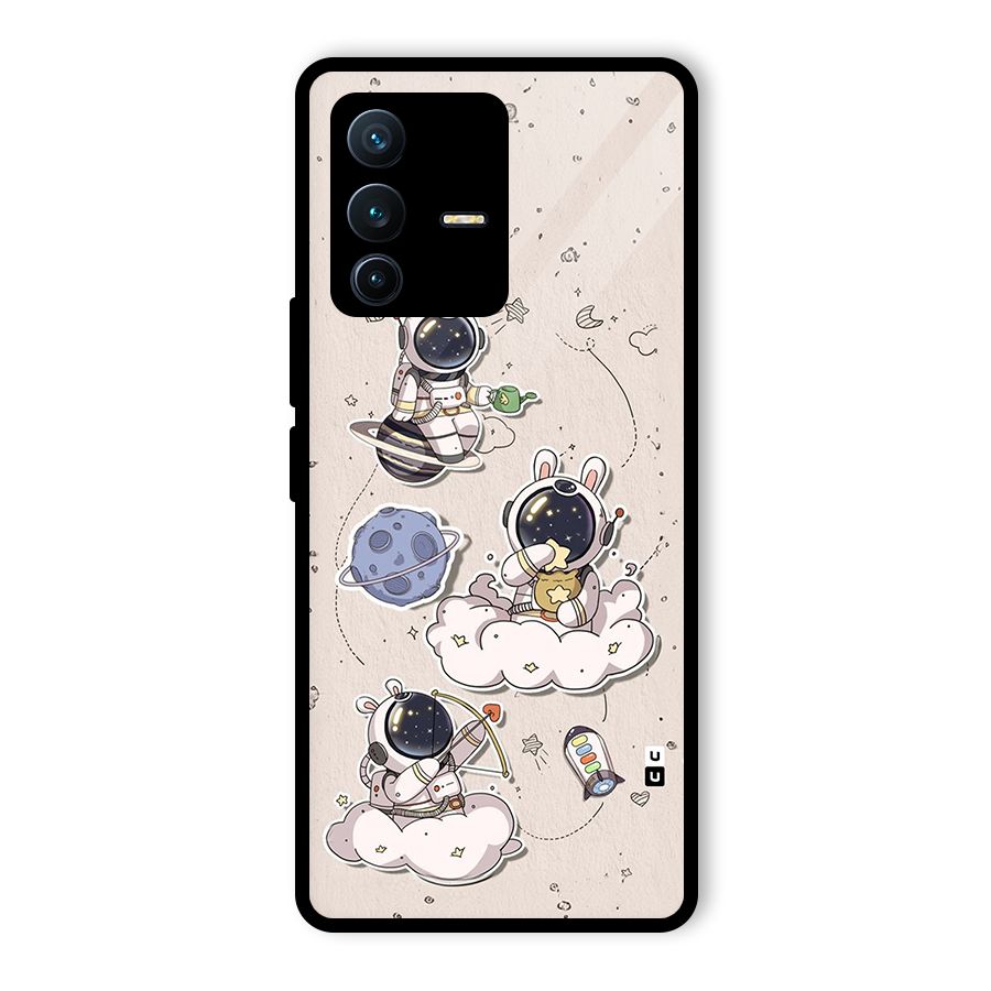 Lovely Astronaut Playing Glass Back Case for Vivo V23 Pro