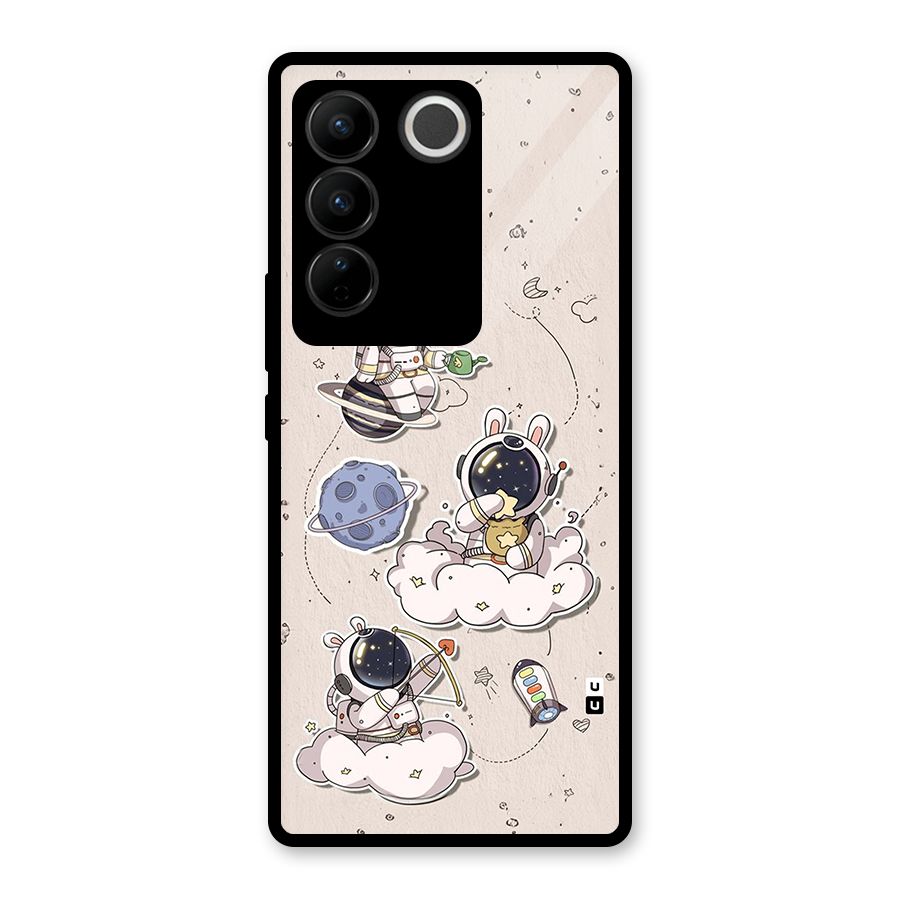 Lovely Astronaut Playing Glass Back Case for Vivo V27 Pro