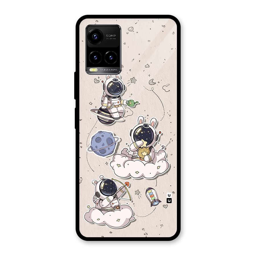 Lovely Astronaut Playing Glass Back Case for Vivo Y21G