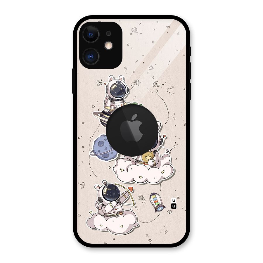 Lovely Astronaut Playing Glass Back Case for iPhone 11 Logo Cut