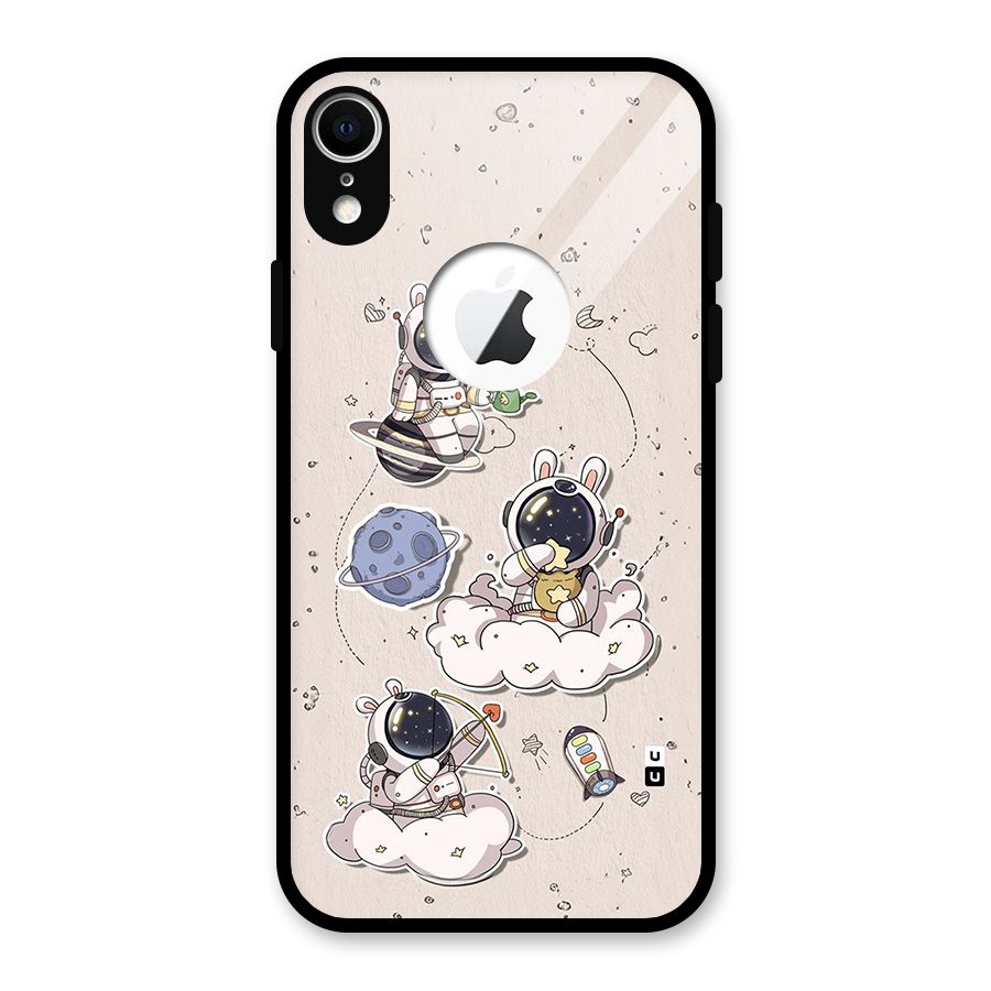 Lovely Astronaut Playing Glass Back Case for iPhone XR Logo Cut