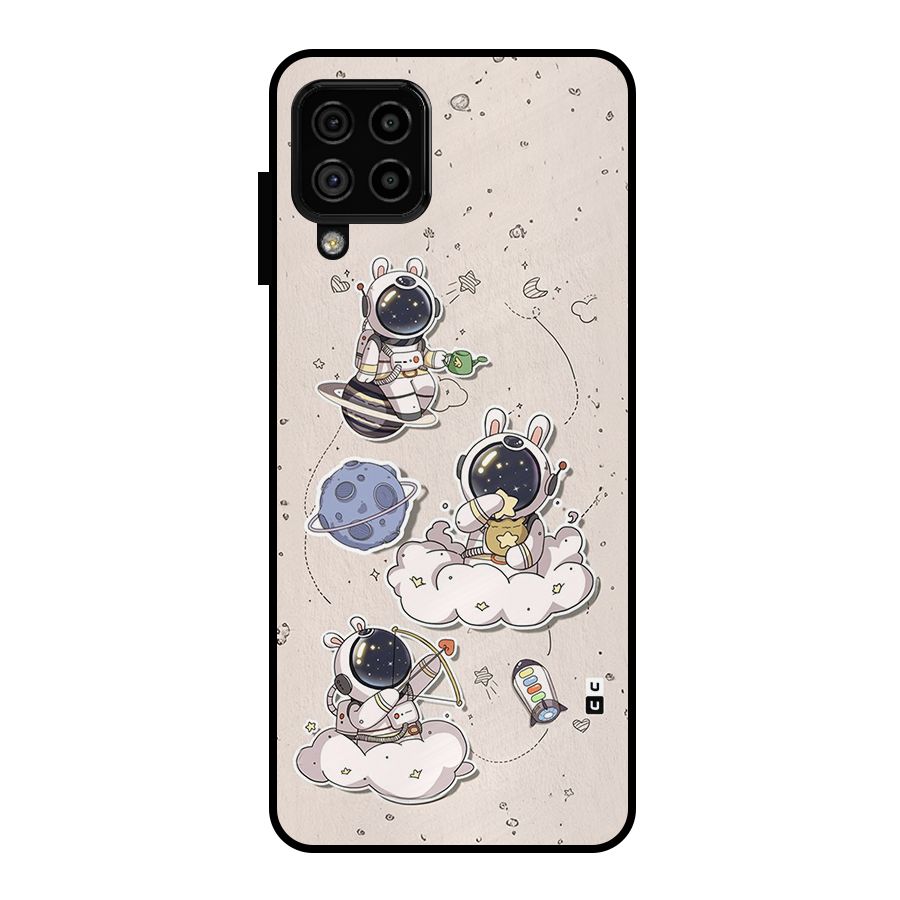 Lovely Astronaut Playing Metal Back Case for Galaxy A22 4G