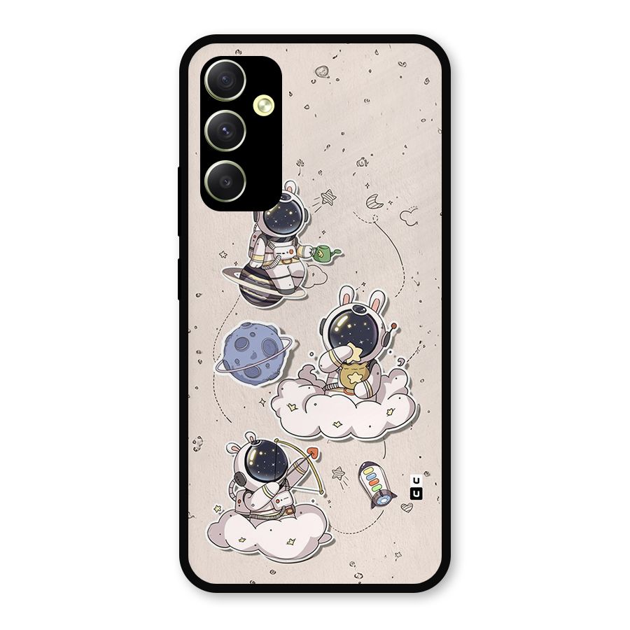 Lovely Astronaut Playing Metal Back Case for Galaxy A34