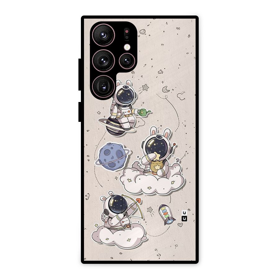 Lovely Astronaut Playing Metal Back Case for Galaxy S22 Ultra 5G