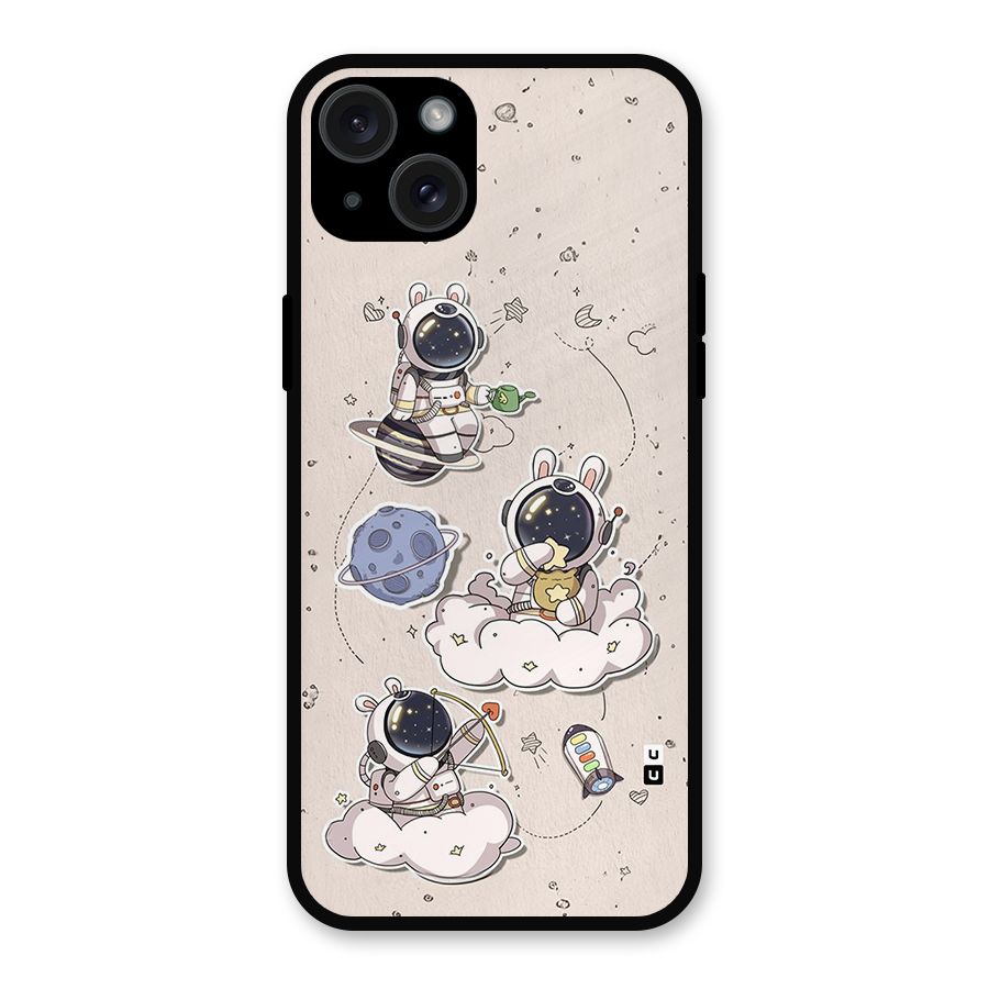 Lovely Astronaut Playing Metal Back Case for iPhone 15 Plus