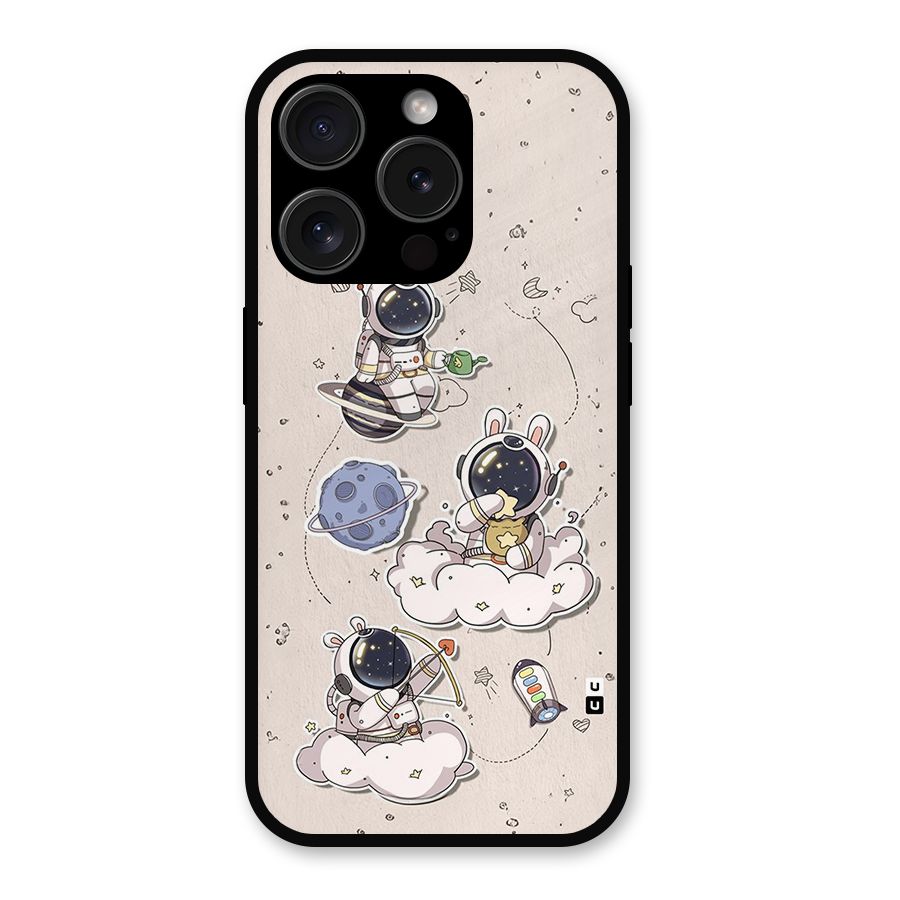 Lovely Astronaut Playing Metal Back Case for iPhone 15 Pro