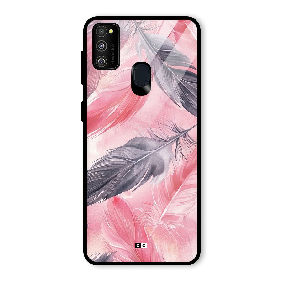 Lovely Feather Glass Back Case for Galaxy M21