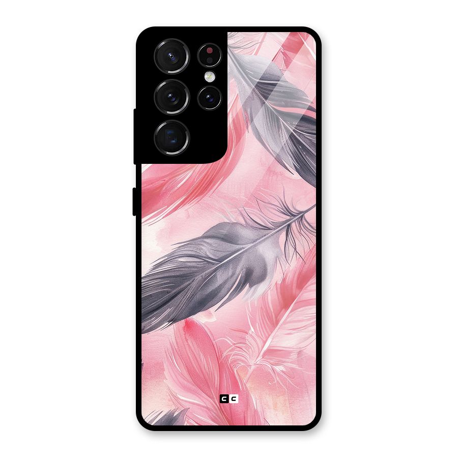Lovely Feather Glass Back Case for Galaxy S21 Ultra 5G
