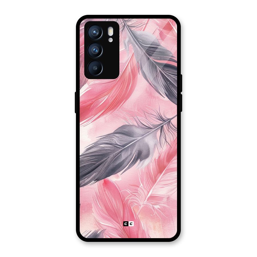 Lovely Feather Glass Back Case for Oppo Reno6 5G