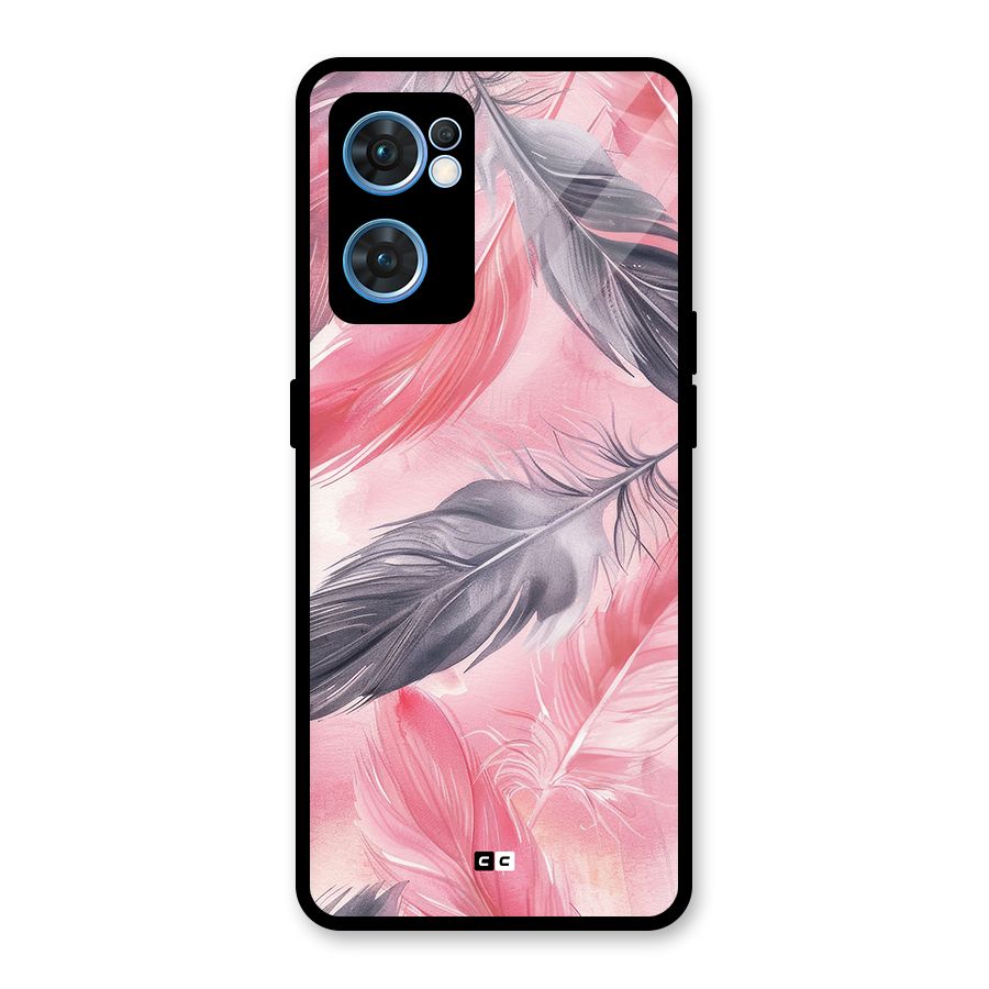 Lovely Feather Glass Back Case for Oppo Reno7 5G