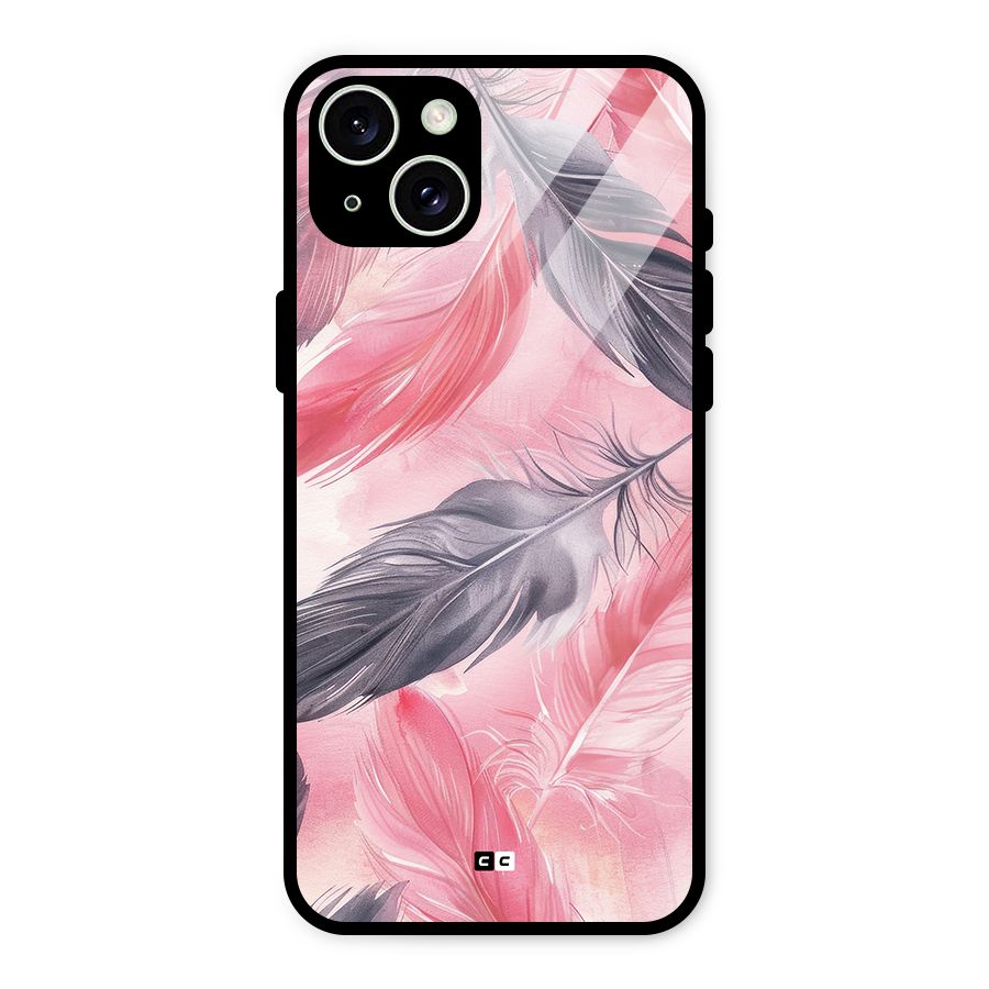 Lovely Feather Glass Back Case for iPhone 15 Plus