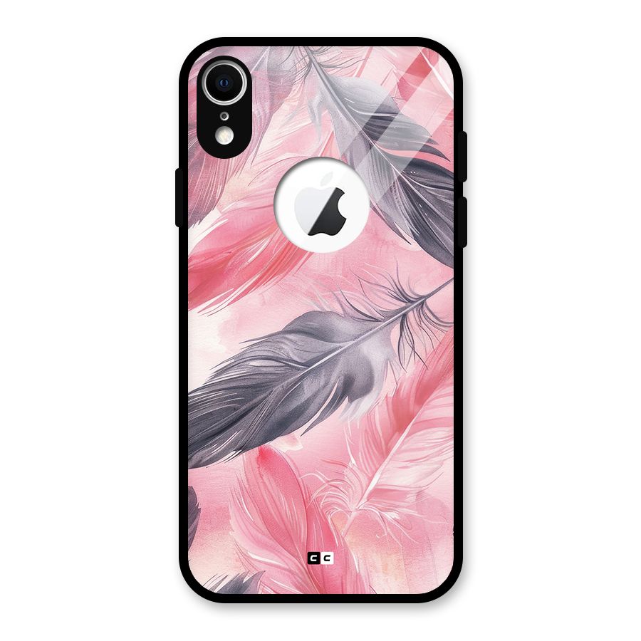 Lovely Feather Glass Back Case for iPhone XR Logo Cut