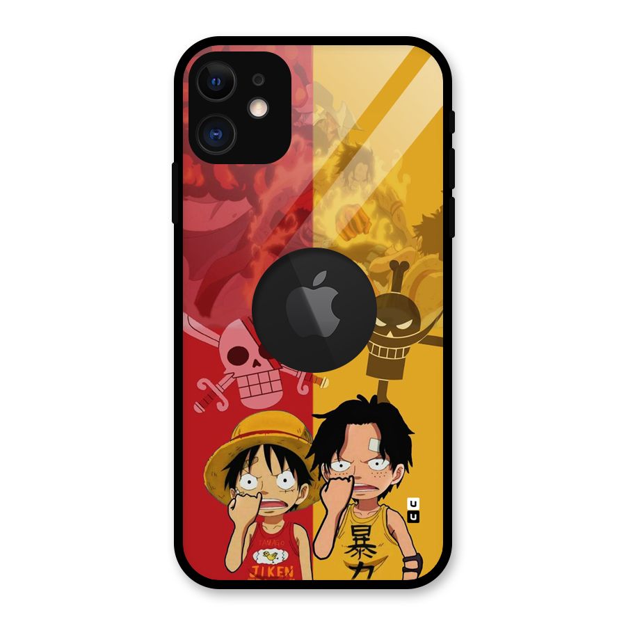 Luffy And Ace Glass Back Case for iPhone 11 Logo Cut