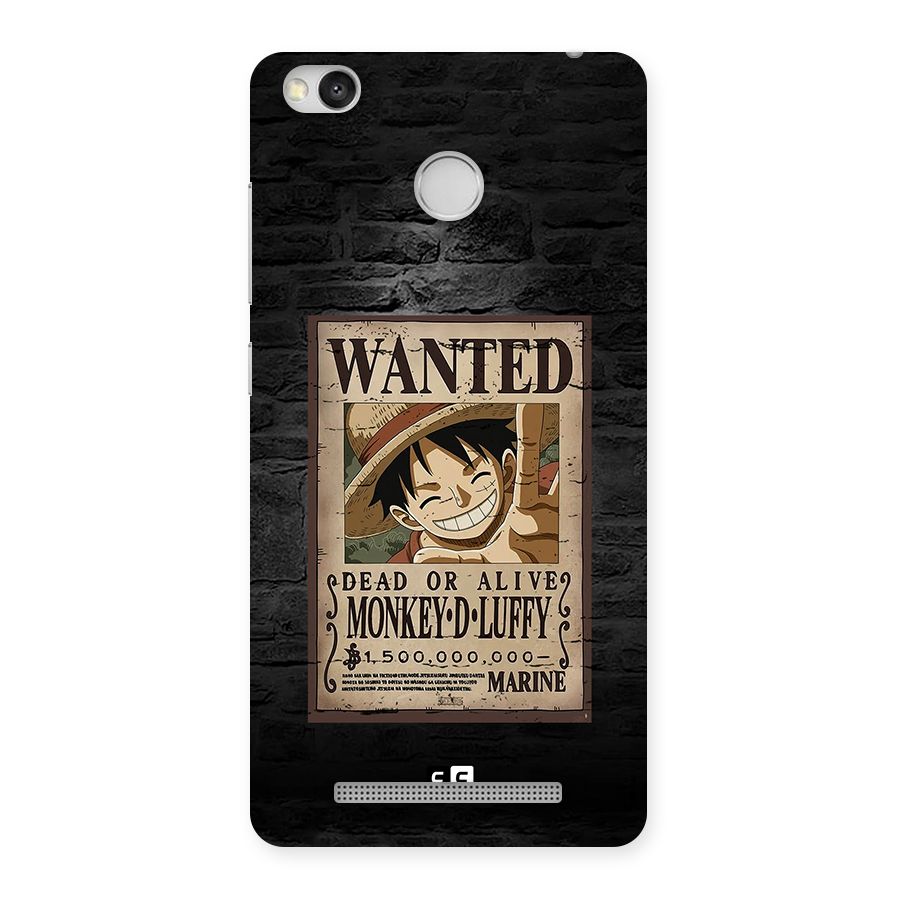 Luffy Wanted Back Case for Redmi 3S Prime