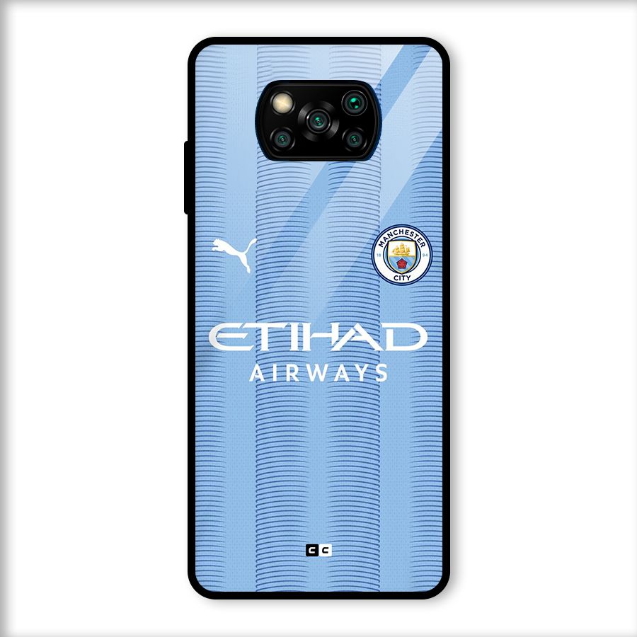 Manchester Etihad Jersey Glass Back Case for Poco X3