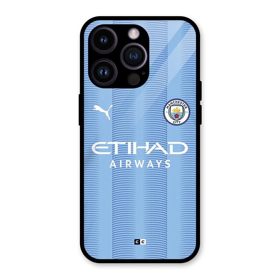 Manchester Etihad Jersey Glass Back Case for iPhone 14 Pro