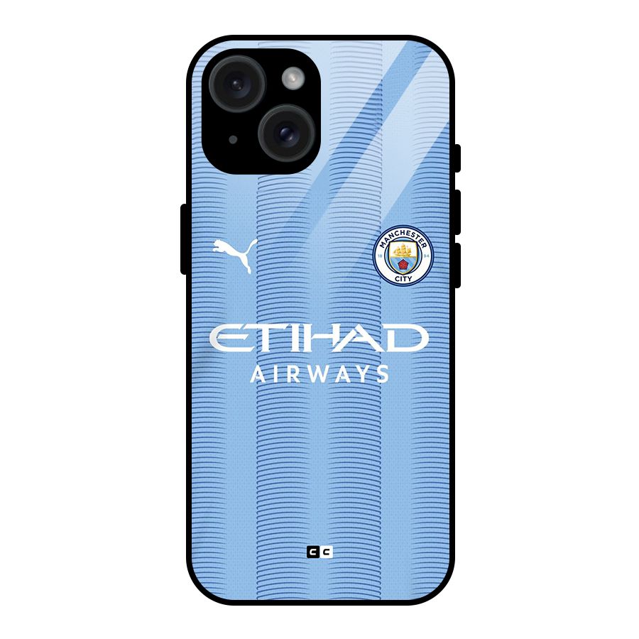 Manchester Etihad Jersey Glass Back Case for iPhone 15