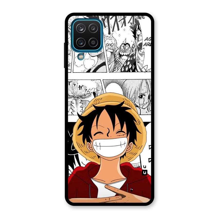Manga Style Luffy Glass Back Case for Galaxy A12