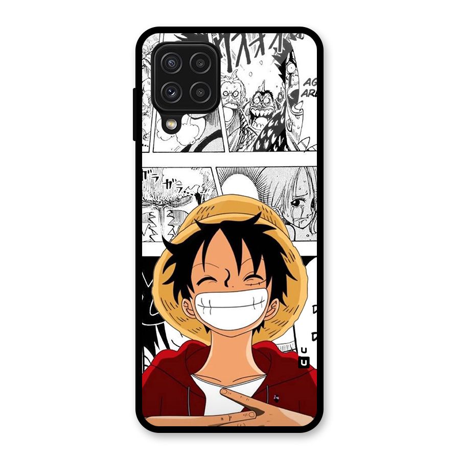 Manga Style Luffy Glass Back Case for Galaxy A22 4G