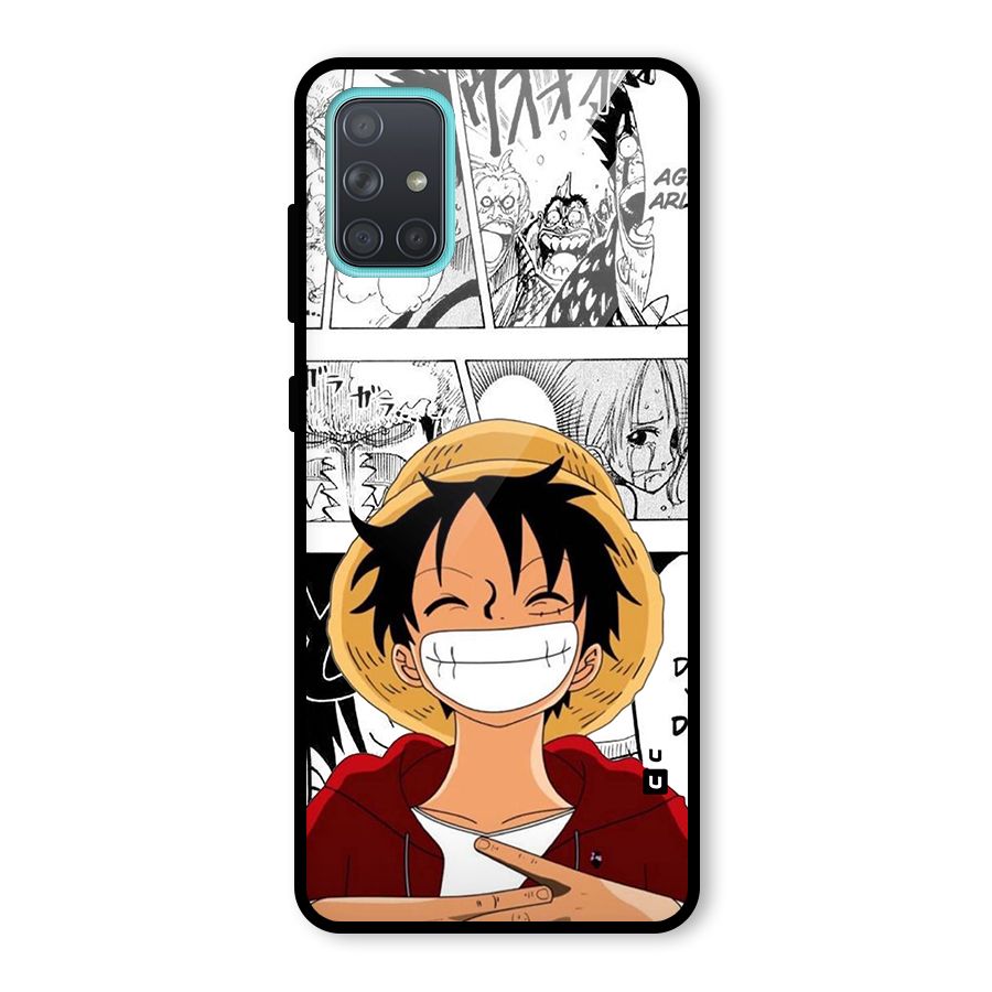 Manga Style Luffy Glass Back Case for Galaxy A71