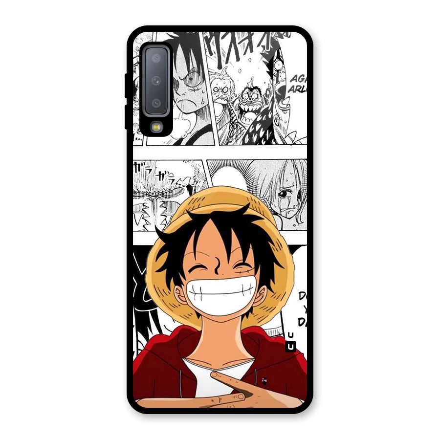 Manga Style Luffy Glass Back Case for Galaxy A7 (2018)