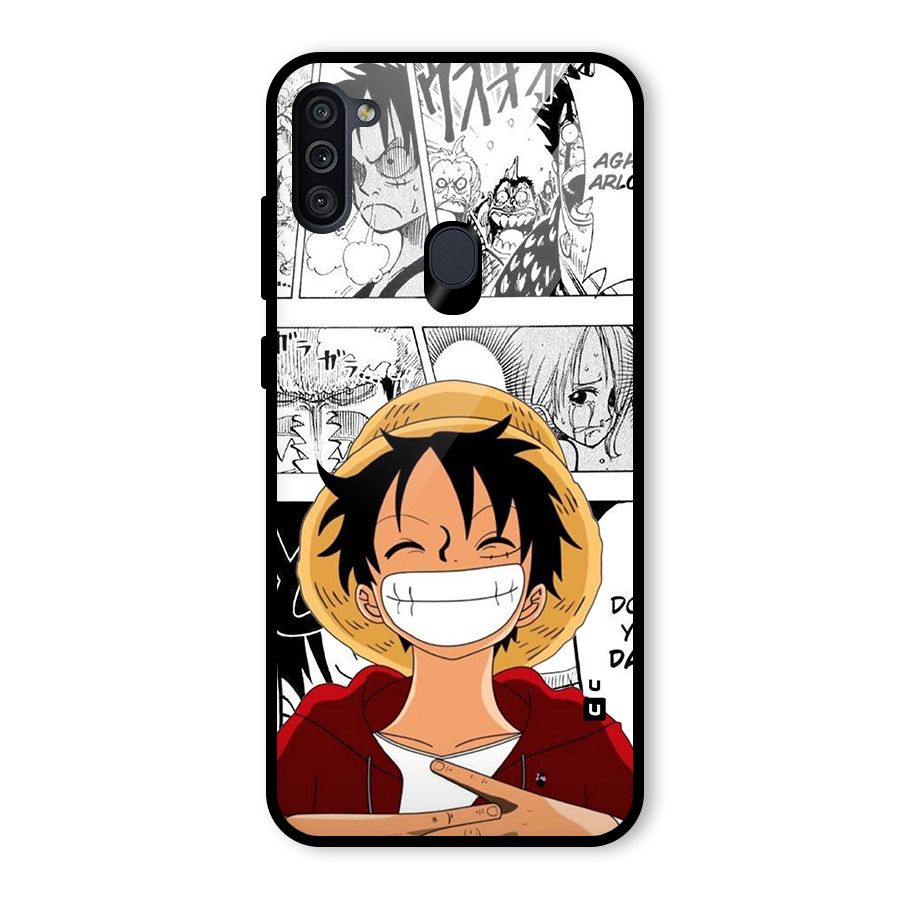 Manga Style Luffy Glass Back Case for Galaxy M11