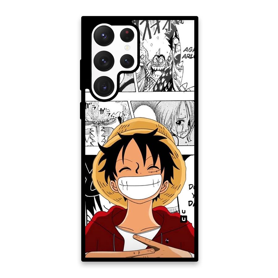 Manga Style Luffy Glass Back Case for Galaxy S22 Ultra 5G