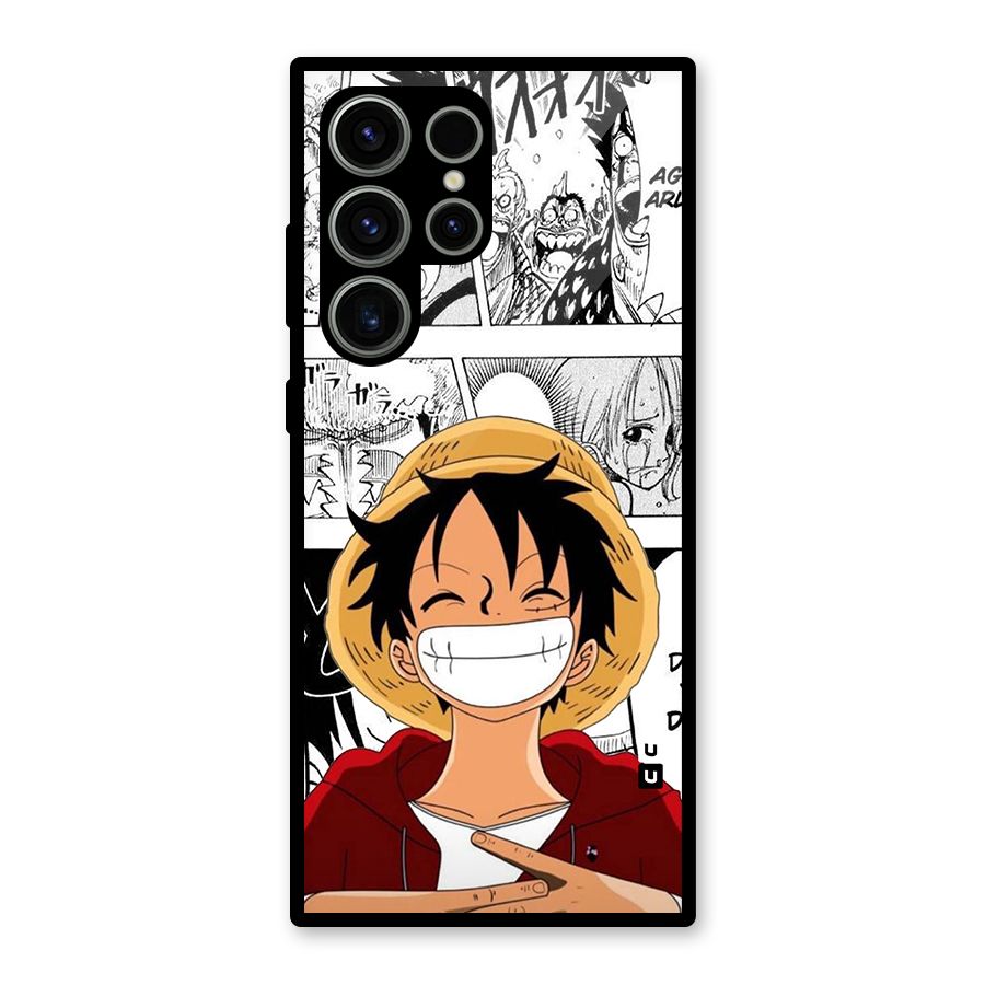 Manga Style Luffy Glass Back Case for Galaxy S23 Ultra