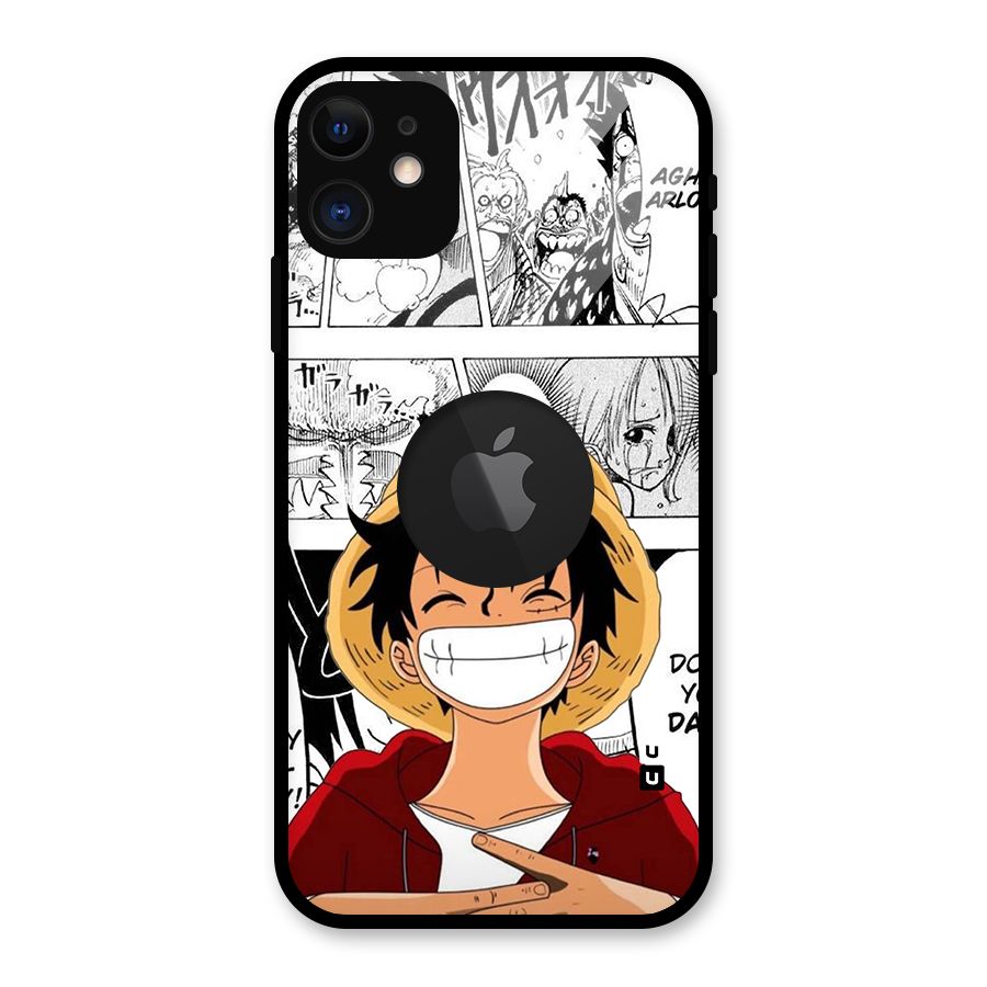 Manga Style Luffy Glass Back Case for iPhone 11 Logo Cut