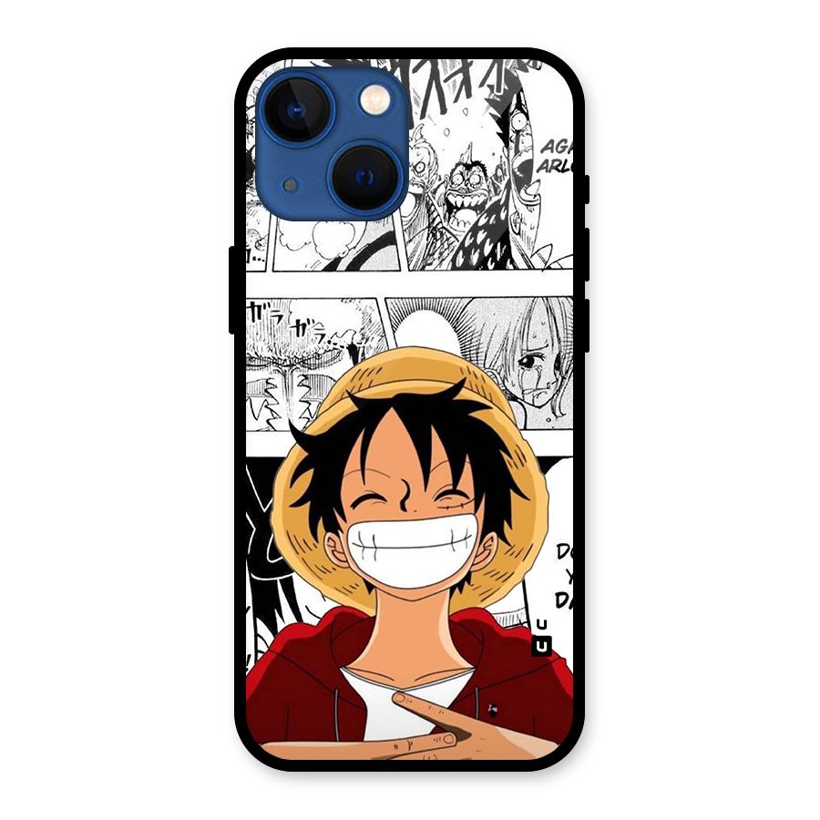 Manga Style Luffy Glass Back Case for iPhone 13 Mini