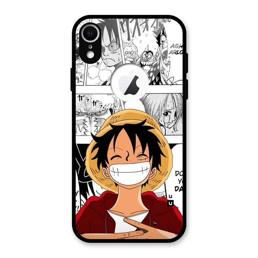 Manga Style Luffy Glass Back Case for iPhone XR Logo Cut