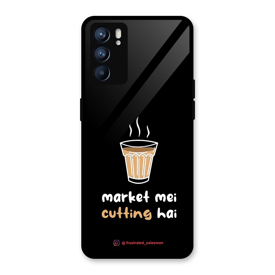 Market Mei Cutting Hai Black Glass Back Case for Oppo Reno6 5G
