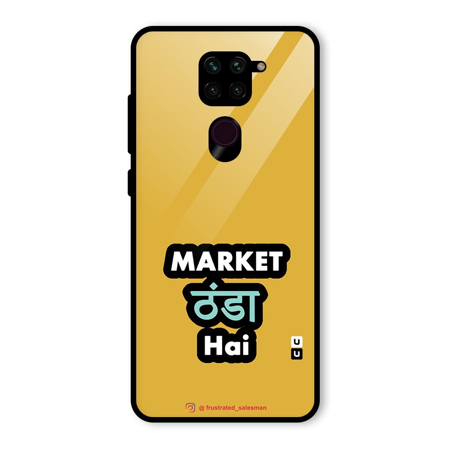 Market Thanda Hai Mustard Yellow Glass Back Case for Redmi Note 9