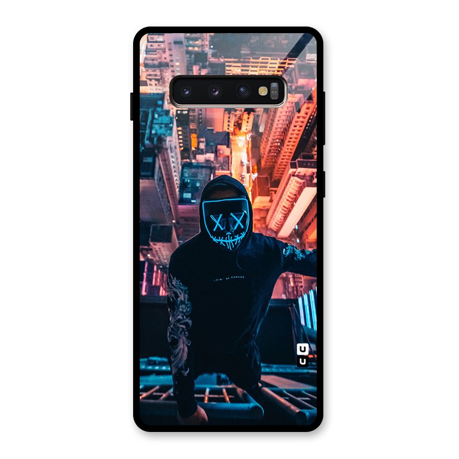 Mask Guy Climbing Building Glass Back Case for Galaxy S10 Plus