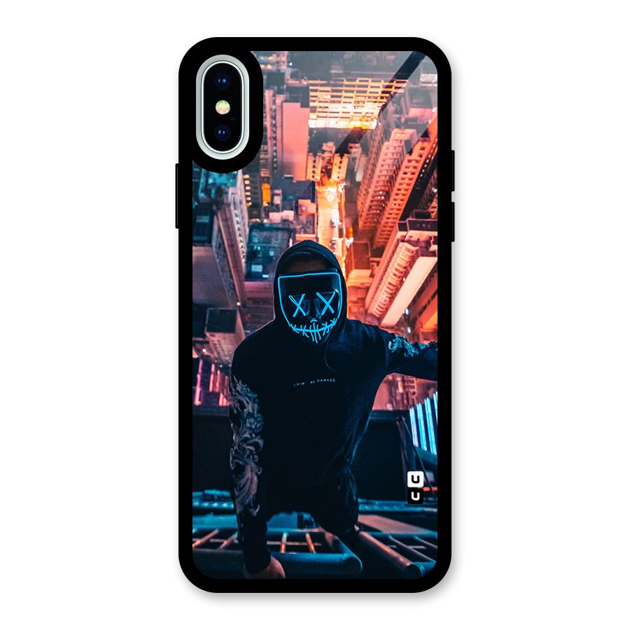 Mask Guy Climbing Building Glass Back Case for iPhone XS