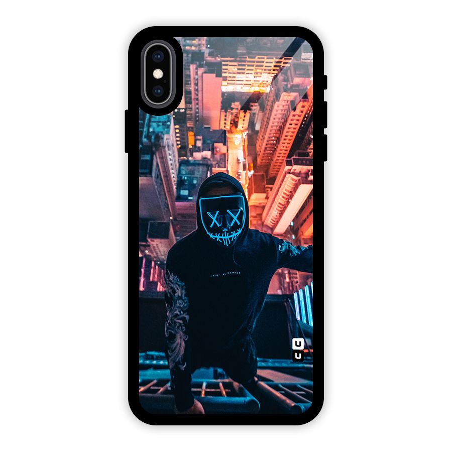 Mask Guy Climbing Building Glass Back Case for iPhone XS Max