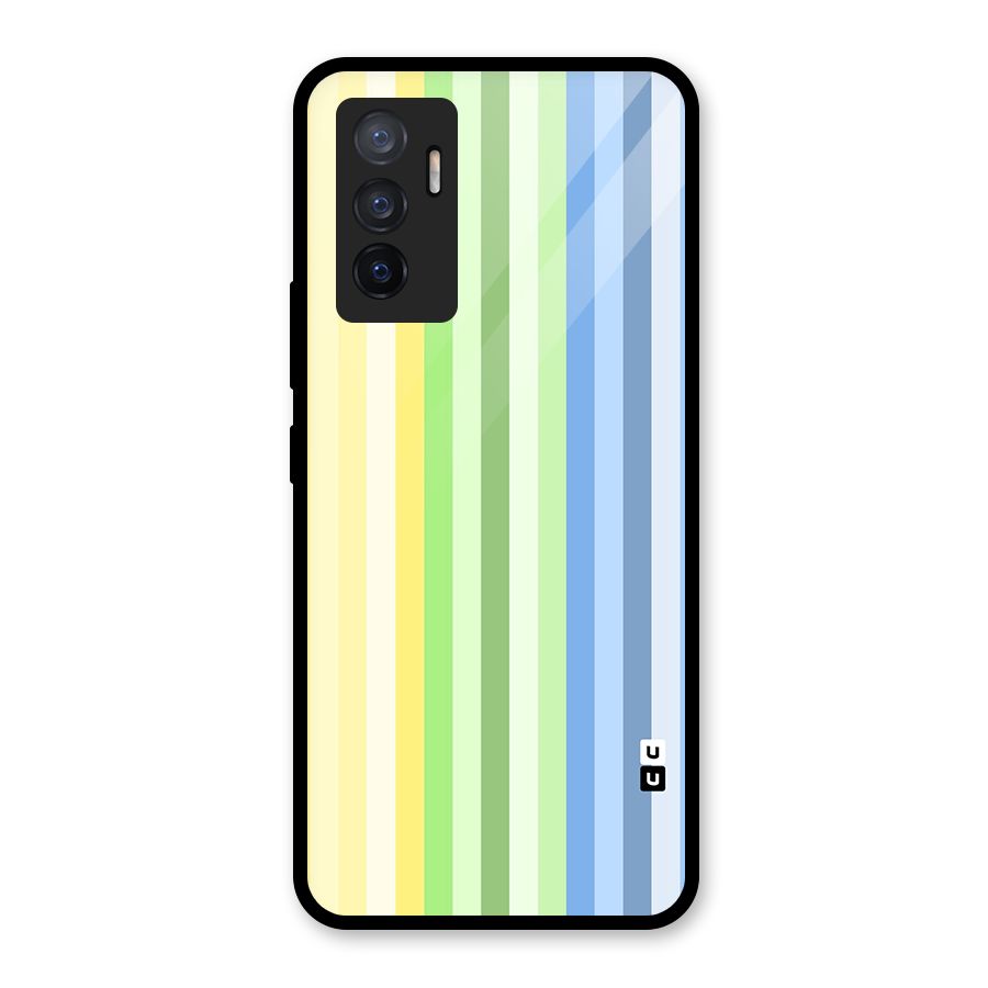 Minimal Pastel Shades Stripes Glass Back Case for Vivo V23e