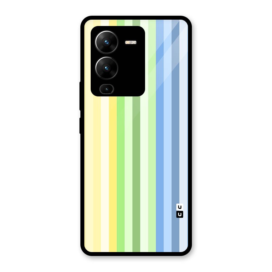 Minimal Pastel Shades Stripes Glass Back Case for Vivo V25 Pro