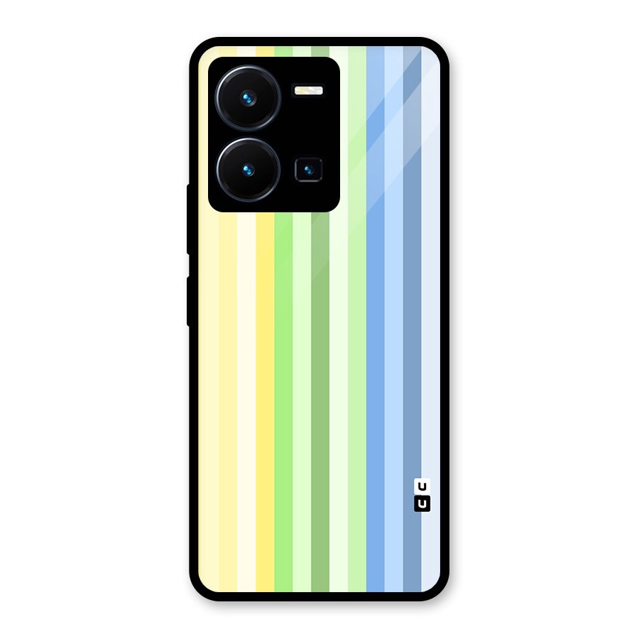 Minimal Pastel Shades Stripes Glass Back Case for Vivo Y35