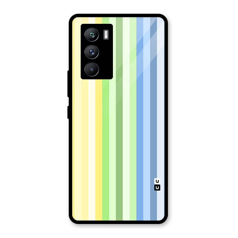 Minimal Pastel Shades Stripes Glass Back Case for Vivo iQOO 9 SE